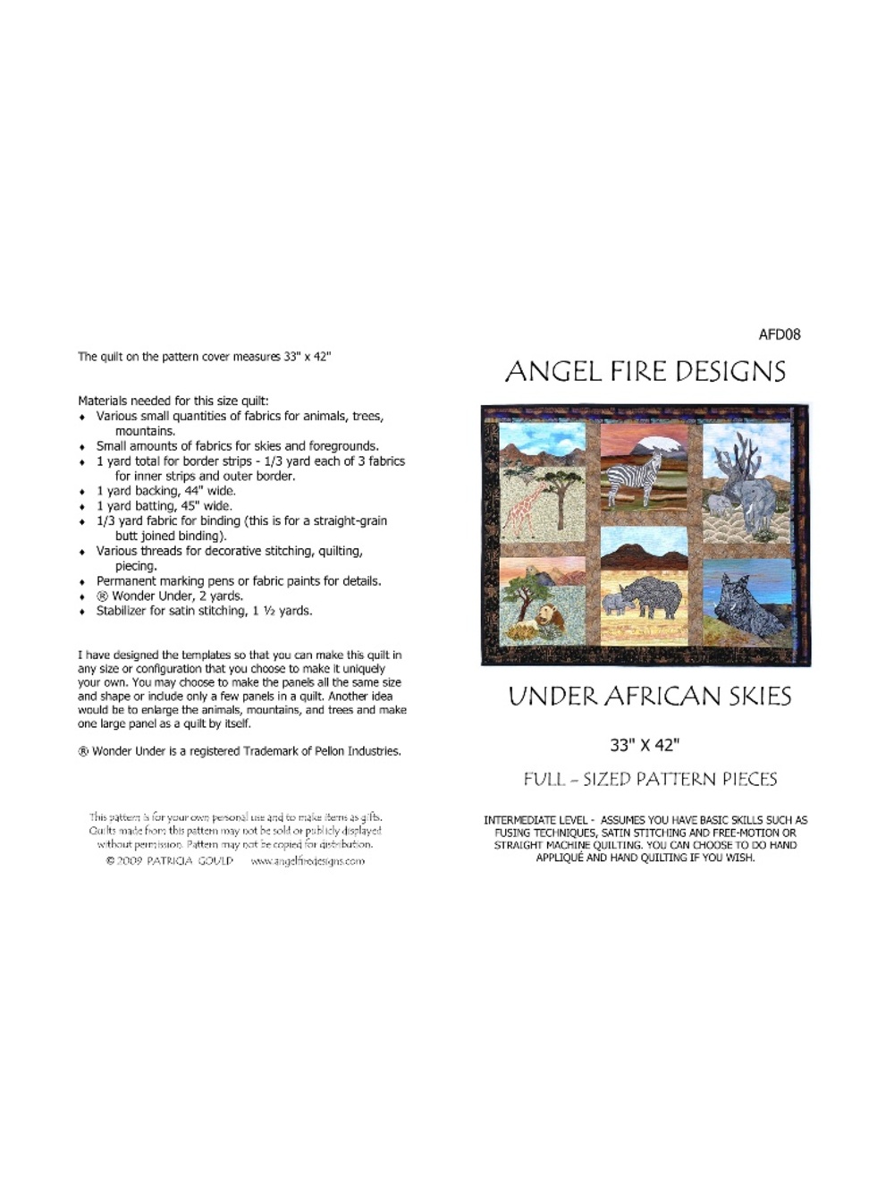 New - AFD08 - Under African Skies Pattern - to make a wall hanging
